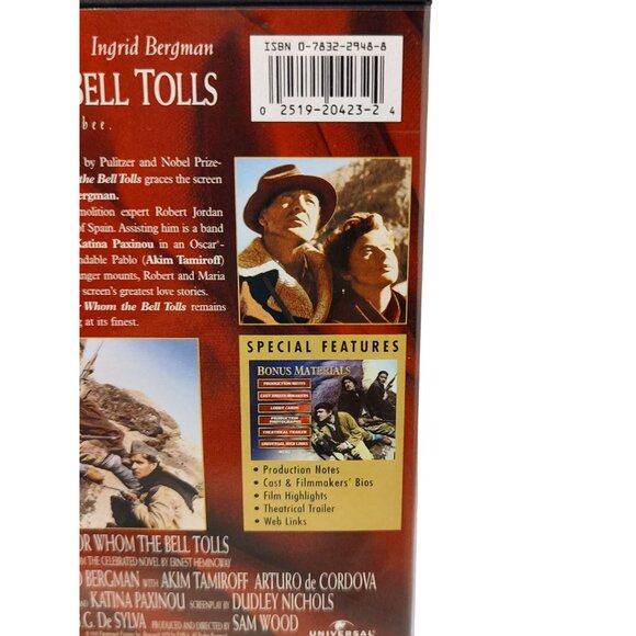 Vntg 1940 For Whom The Bell Tolls DVD Gary Cooper Ingrid Bergman Classic Film Un - Picture 5 of 7